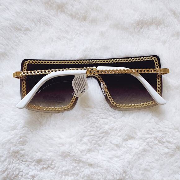 Christine Black Two Tone White Chain Oversized Shield Sunglasses - Picture 10 of 12
